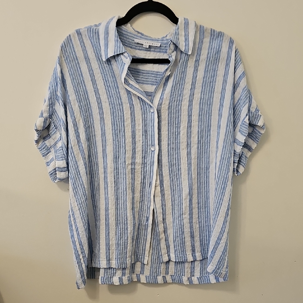 Blue and White Striped Button-Up Shirt